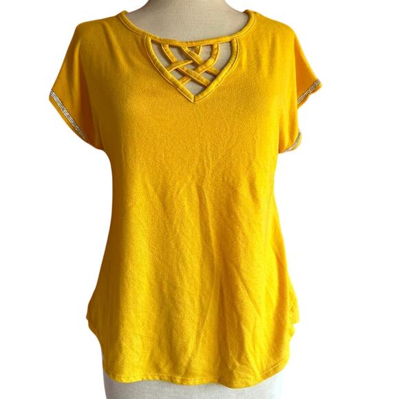 Womens Top Size Large Yellow Twee Professional Western Retro Office Indie Bold - Picture 1 of 7
